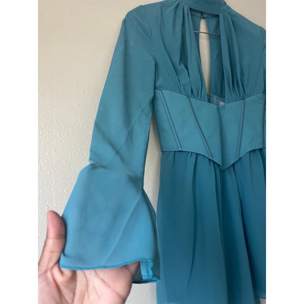 Oh Polly Teal Deep V Cutout Corset Mini Dress Us Size 4 - Picture 5 of 10